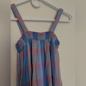 blue pink plaid cottage core midi dress size S